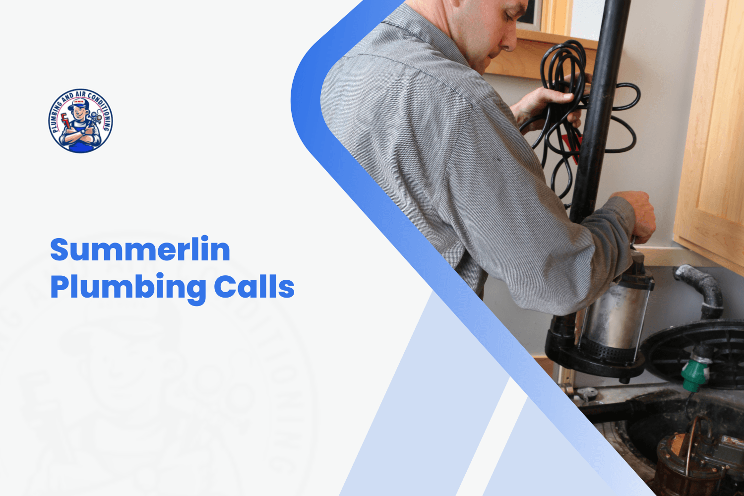 Summerlin plumber installing sump pump beneath kitchen sink during service call